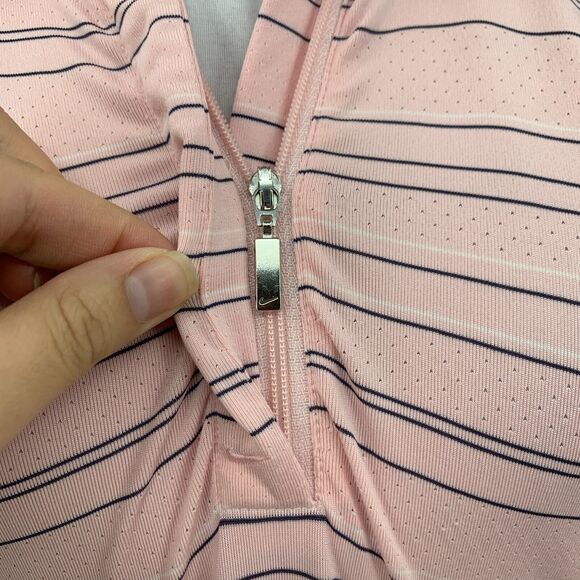 Nike Golf Polo Shirt Women S Small Pink Navy Stripe Short Sleeve Fit Dry 1/4 Zip - Picture 7 of 12